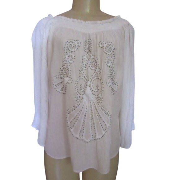 Lilly Pulitzer Nita Top White Beaded Off-The-Shoulder Blouse S - Picture 2 of 5